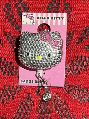 Hello Kitty Silver Crystal Badge Reel with Pink Bow